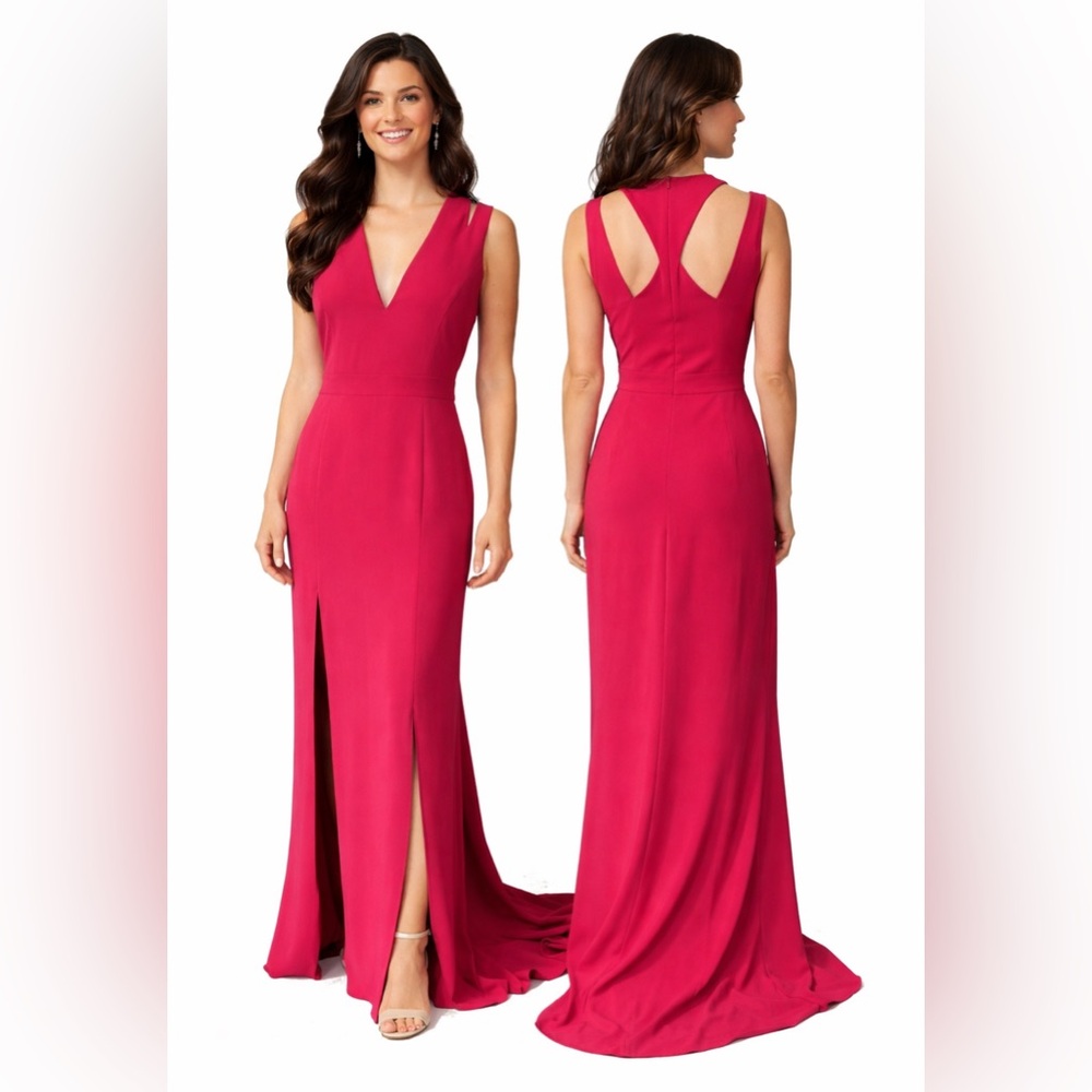 Halston Long Formal Maxi Dress 14 Azalea Pink Pleated Party Wedding Cruise